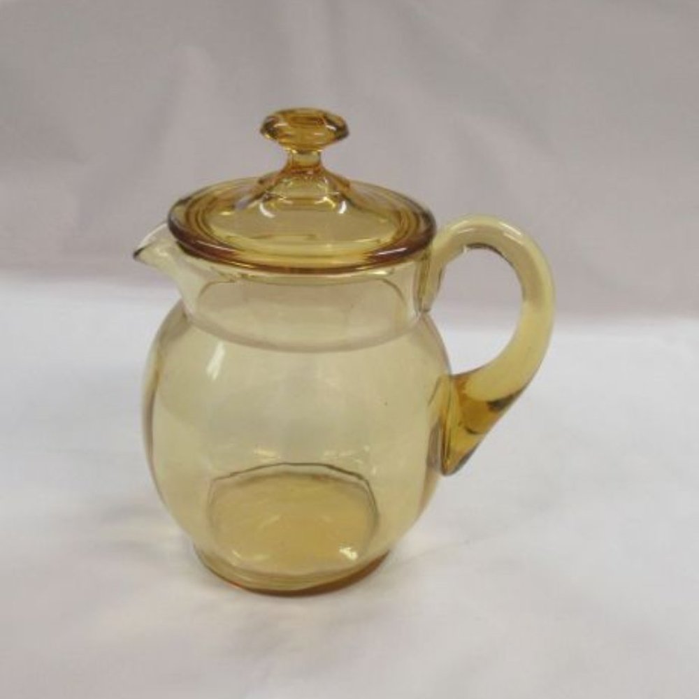Paden City Elegant Glass Amber Ribbed Optic 6 1/4 Inch Guest Pitcher with Lid